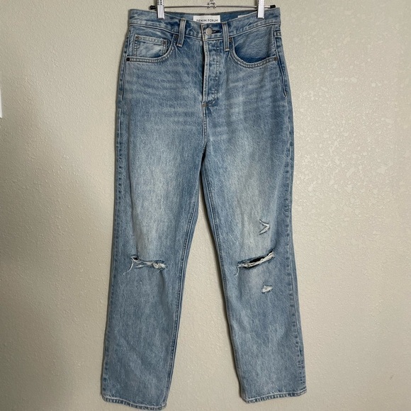 Denim Forum Joni High Rise Loose Distressed Jeans Light Wash 25 29L - Picture 6 of 9